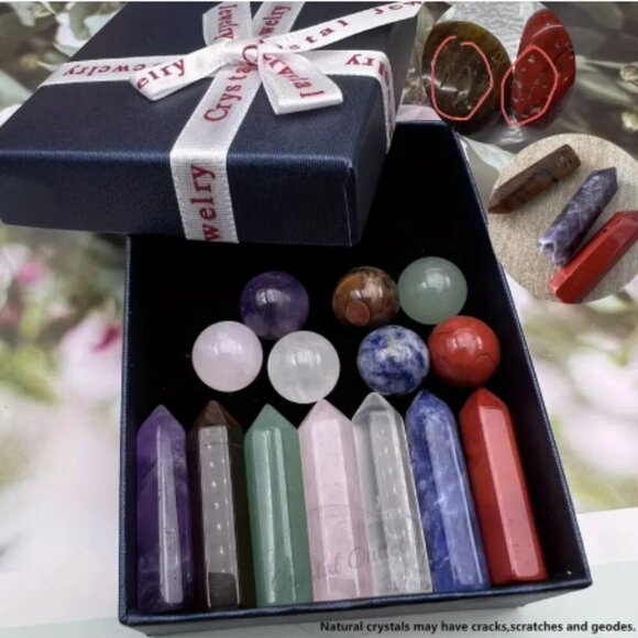 Chakra Crystal Sphere and Hexagonal 14 Piece Gift Set NWT - Picture 1 of 2